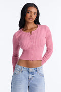 Yulia Cable Knit Button Up Cardigan - Mauve