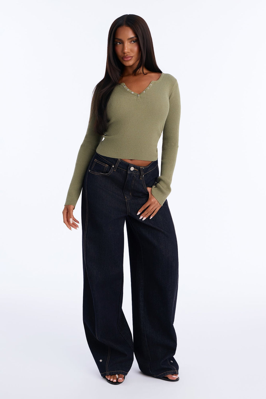 Laurita Henley Sweater Top - Green