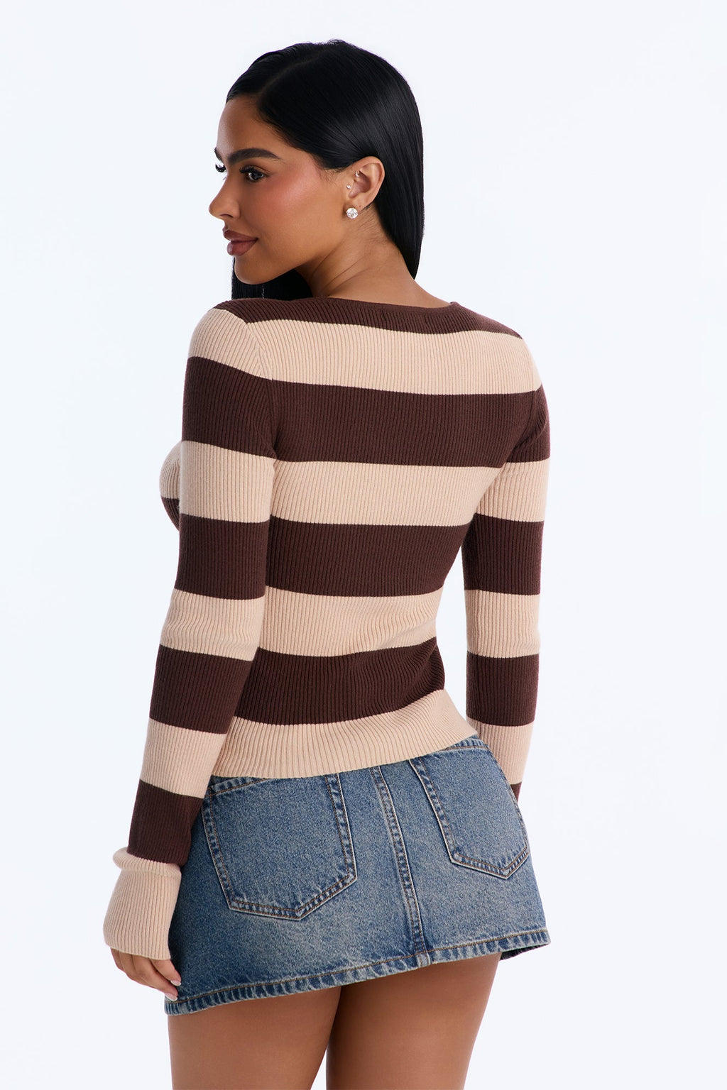 Tania Striped Long Sleeve Sweater - Brown/combo