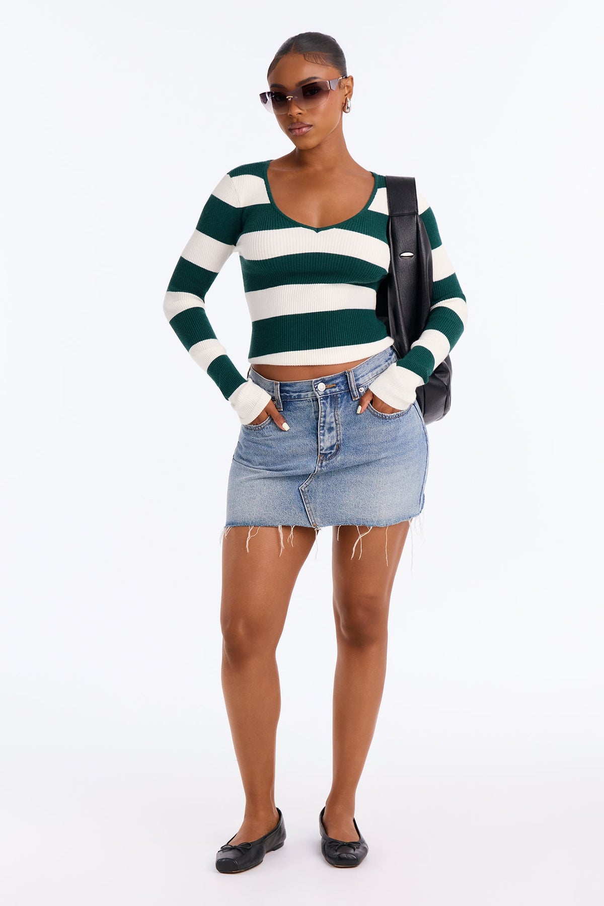 Tania Striped Long Sleeve Sweater - Green/combo