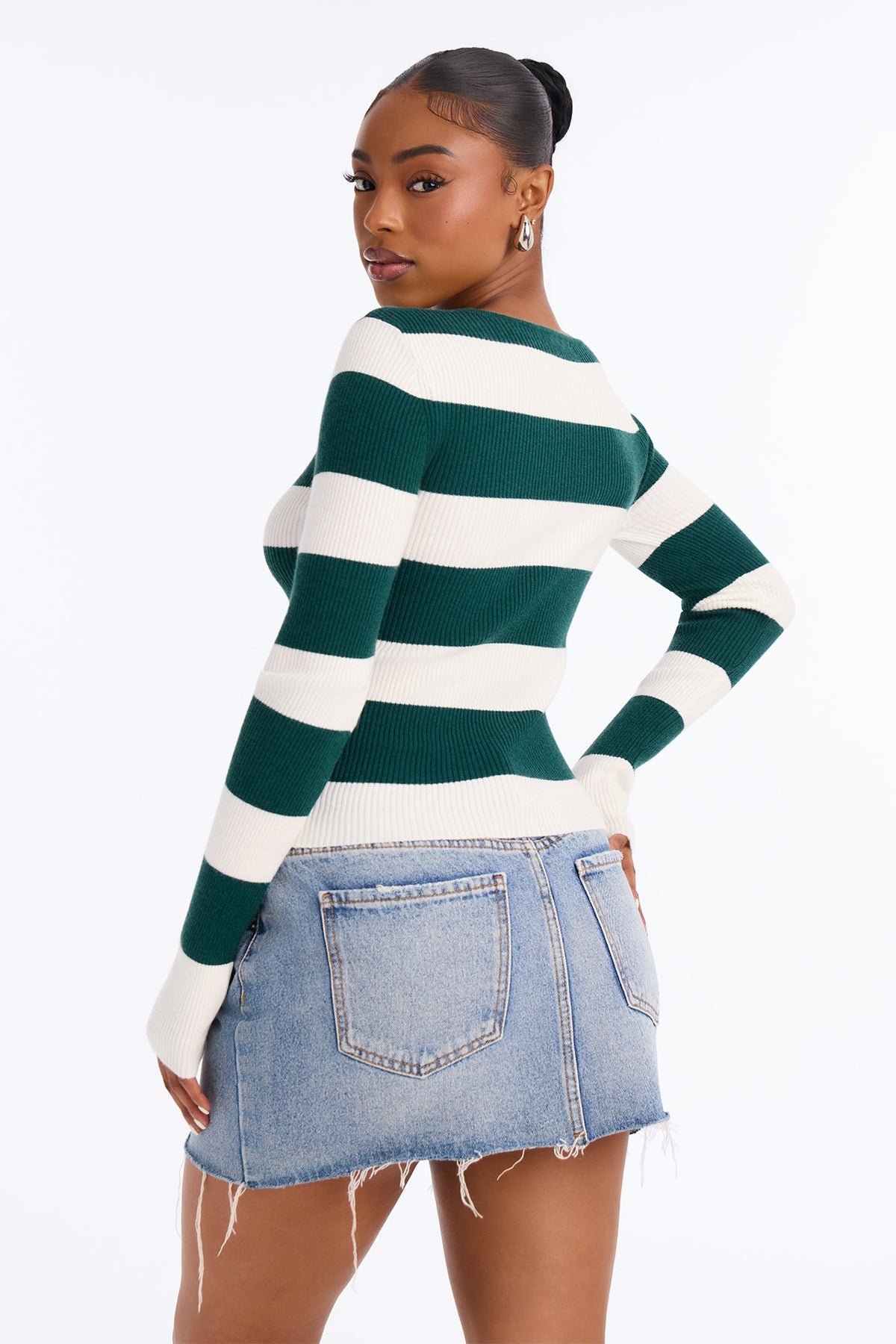 Tania Striped Long Sleeve Sweater - Green/combo