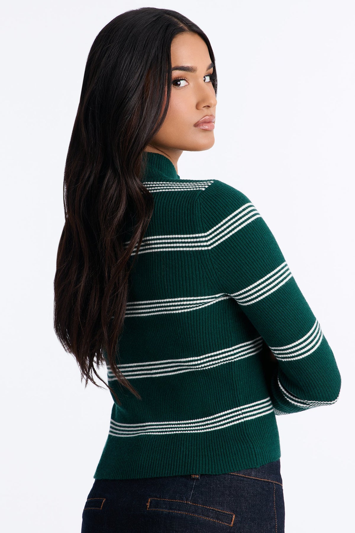 Kelsa Striped Sweater Top - Green/combo