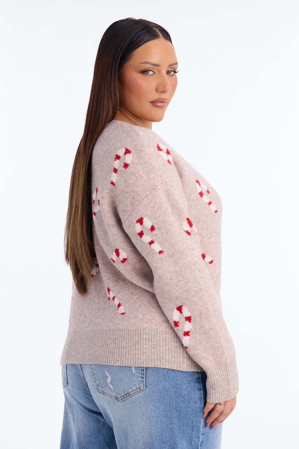 Feeling Festive Candy Cane Cardigan - Camel/combo