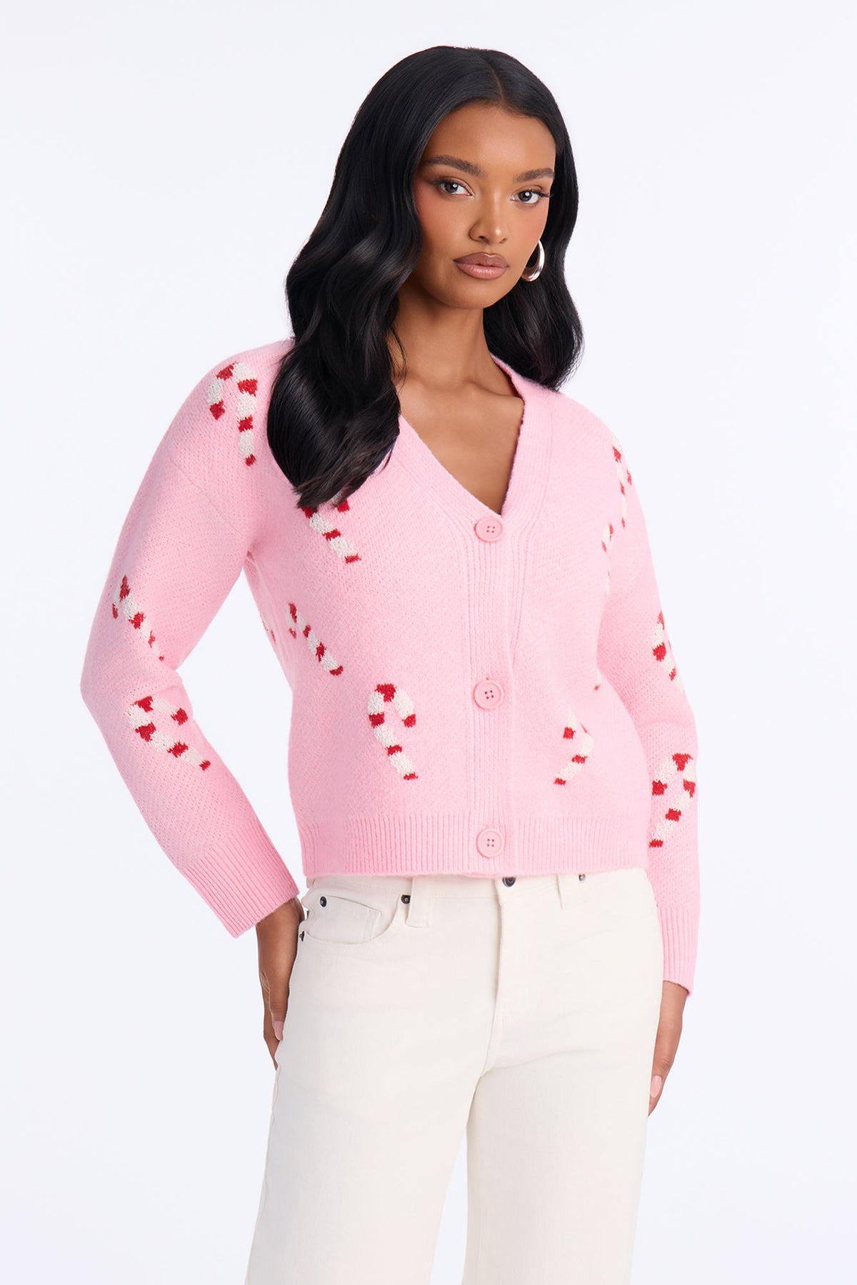 Feeling Festive Candy Cane Cardigan - Pink/combo