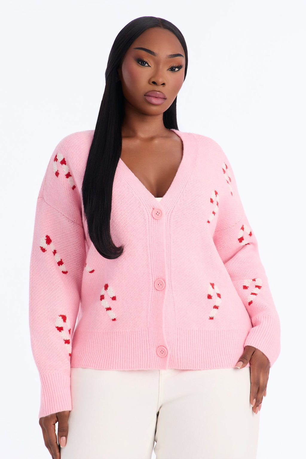 Feeling Festive Candy Cane Cardigan - Pink/combo