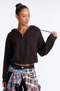 Carly Cable Knit Cardigan Sweater - Chocolate