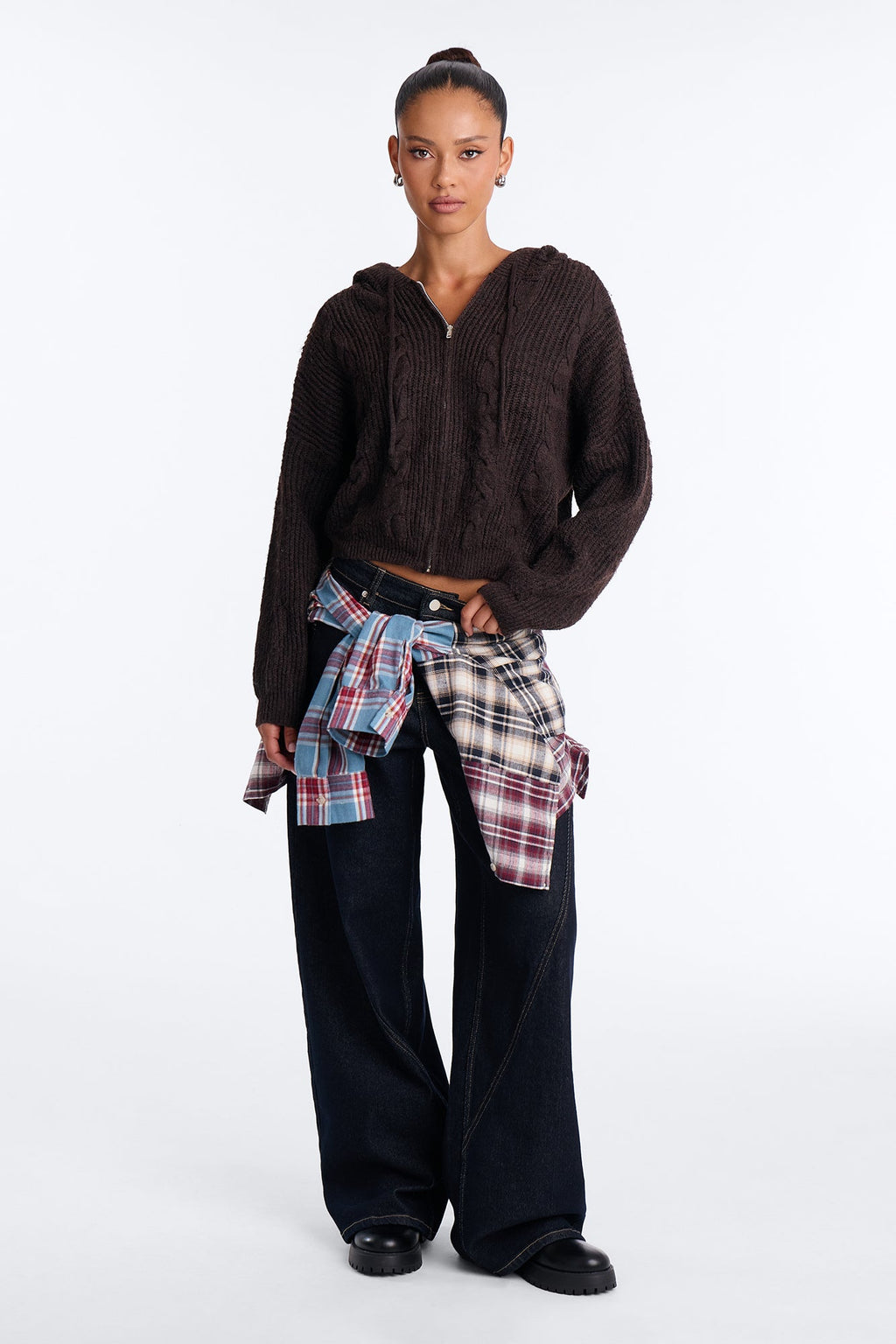 Carly Cable Knit Cardigan Sweater - Chocolate