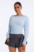 Janette Long Sleeve Boat Neck Sweater - Blue