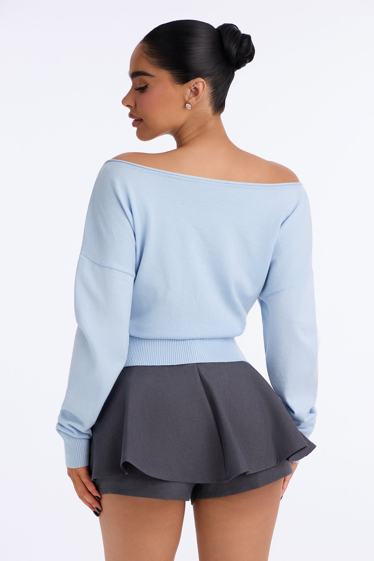 Janette Long Sleeve Boat Neck Sweater - Blue