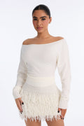 Janette Long Sleeve Boat Neck Sweater - Cream