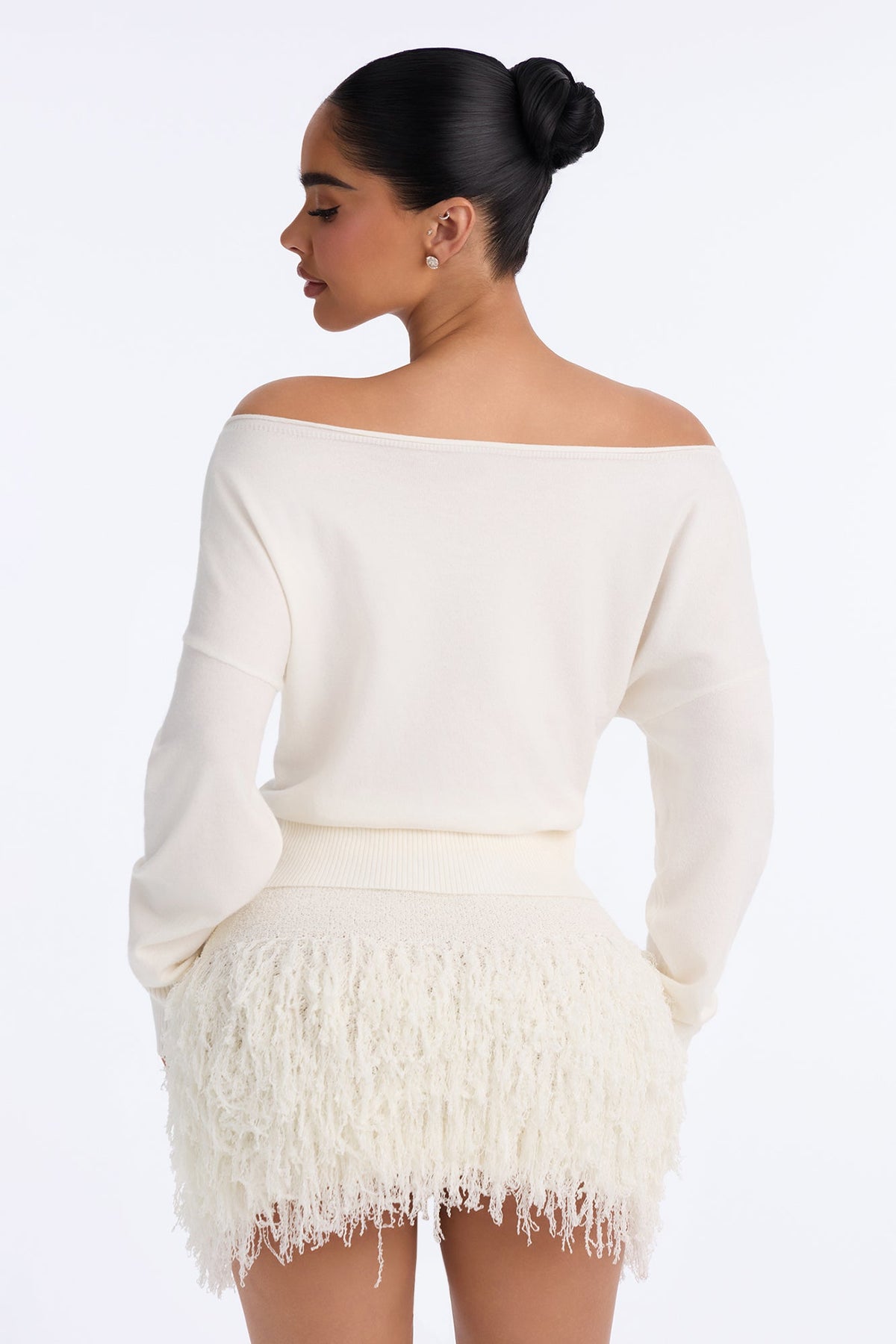 Janette Long Sleeve Boat Neck Sweater - Cream