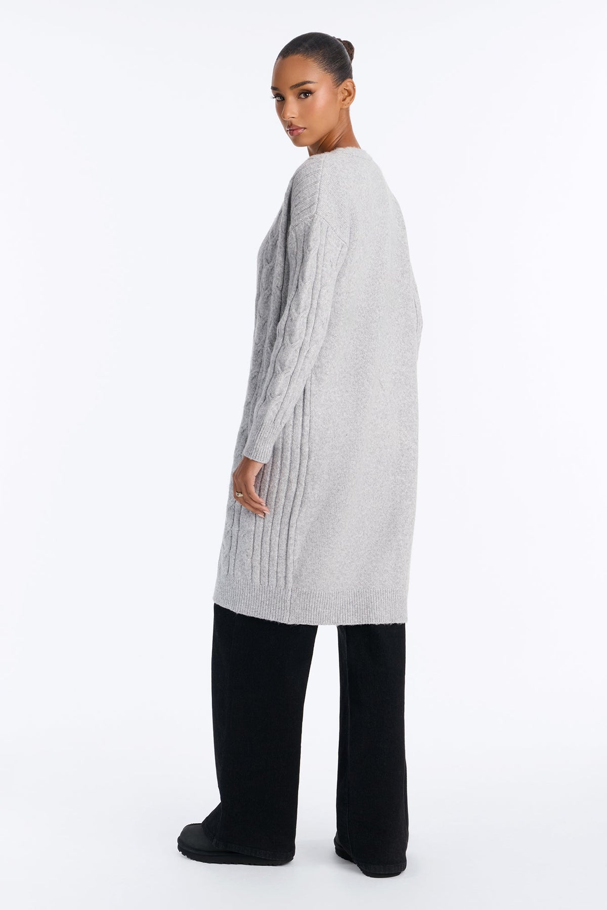 Natalie Cable Knit Long Sleeve Cardigan - HeatherGrey