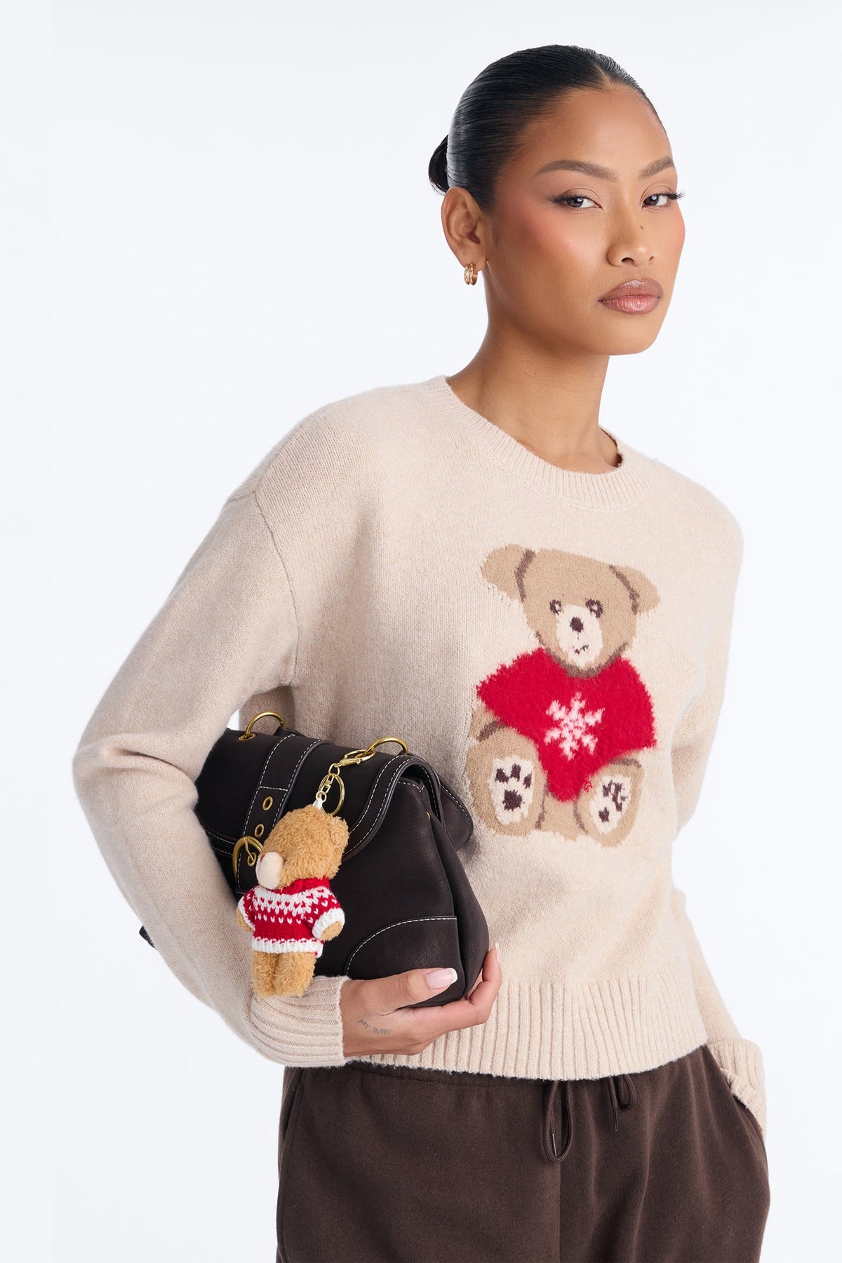 Holiday Teddy Buddy Key Chain Sweater Set - Oatmeal/combo