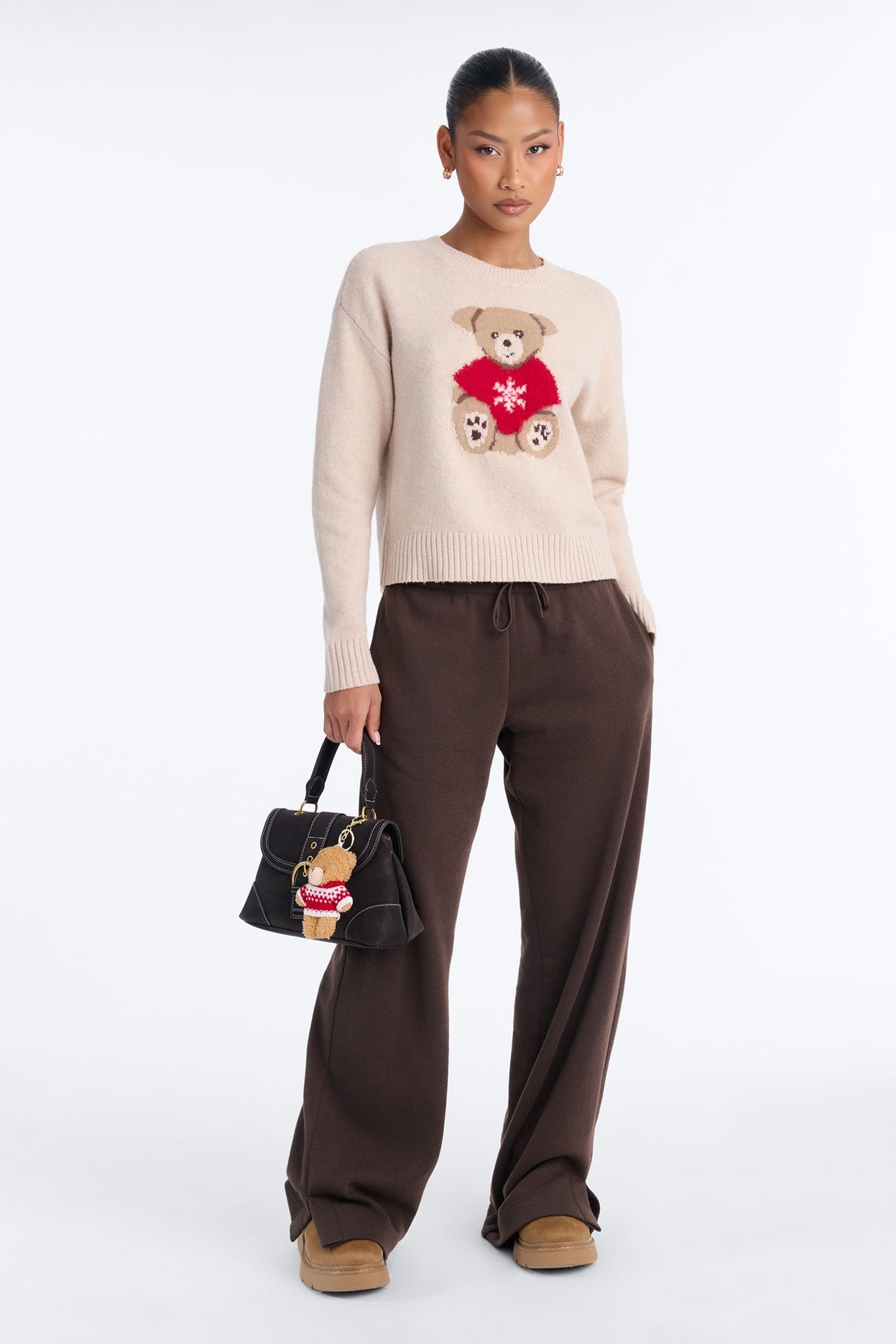 Holiday Teddy Buddy Key Chain Sweater Set - Oatmeal/combo