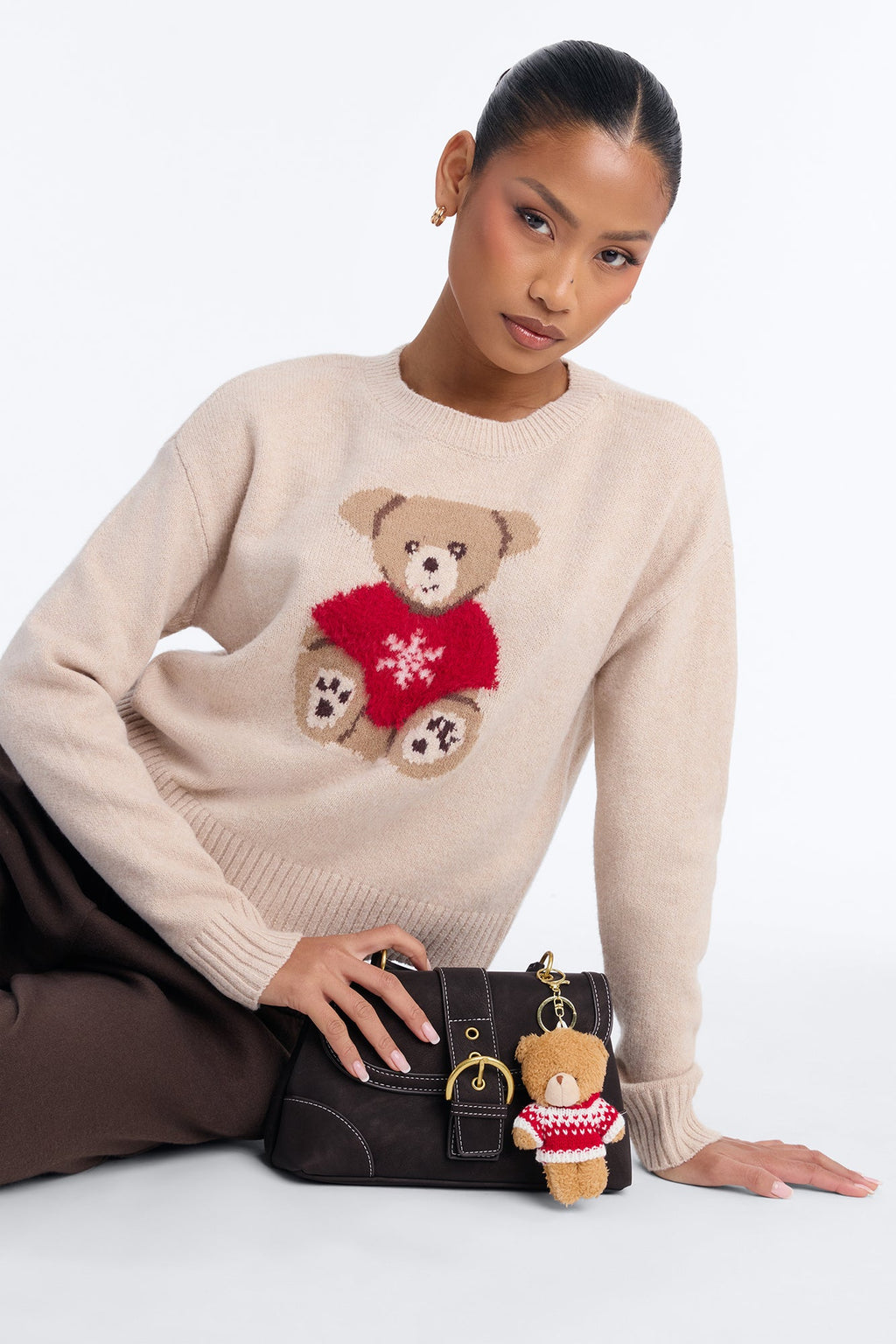 Holiday Teddy Buddy Key Chain Sweater Set - Oatmeal/combo