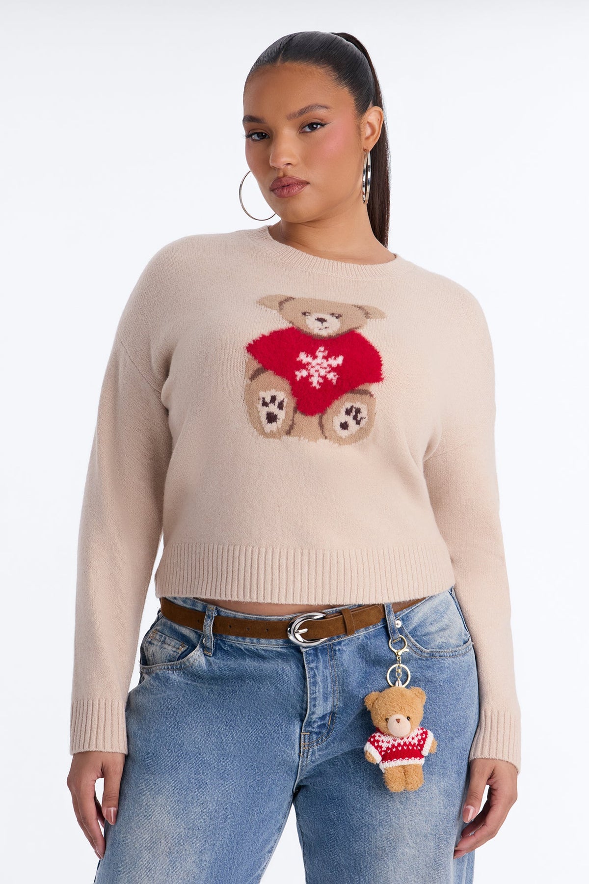 Holiday Teddy Buddy Key Chain Sweater Set - Oatmeal/combo