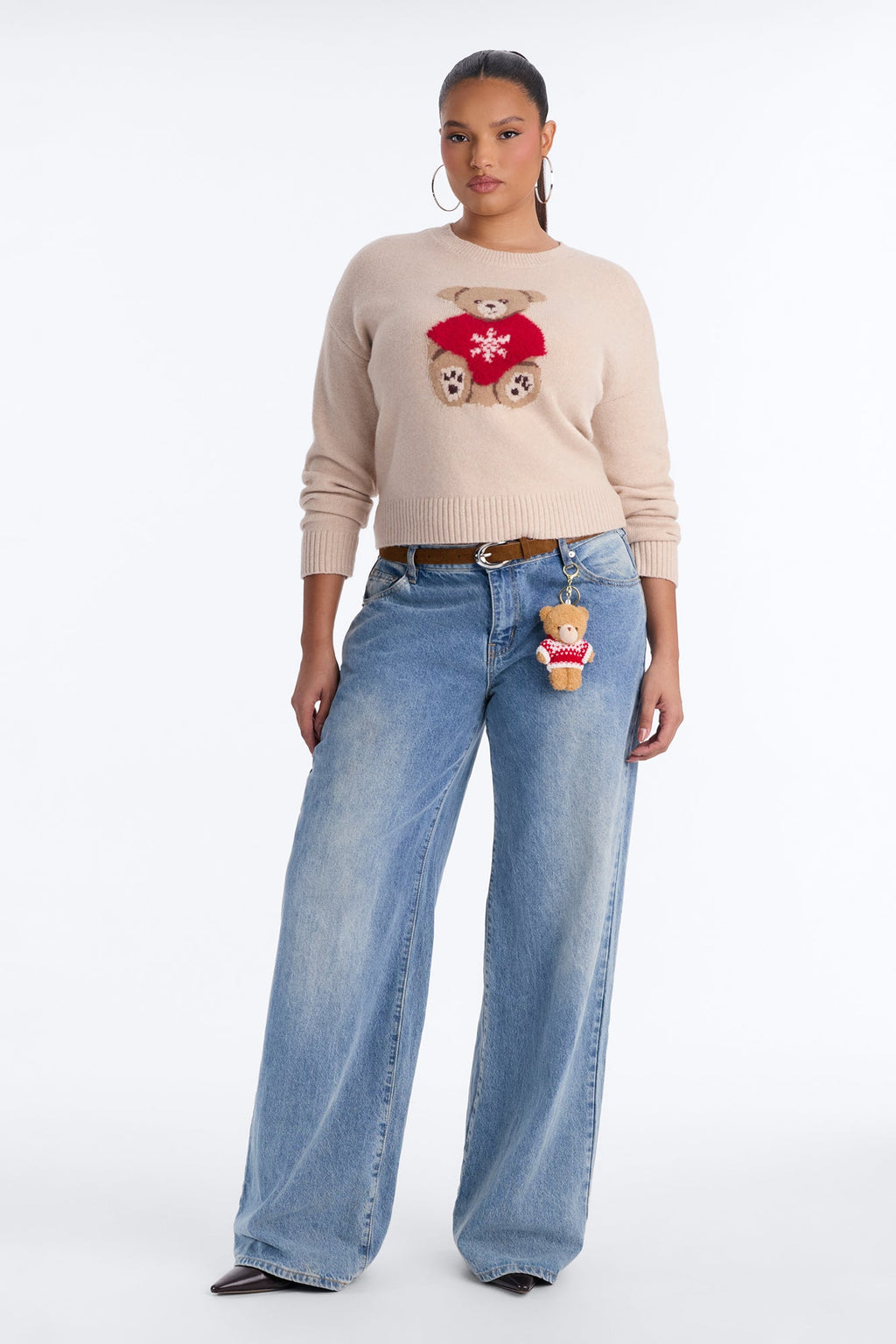 Holiday Teddy Buddy Key Chain Sweater Set - Oatmeal/combo
