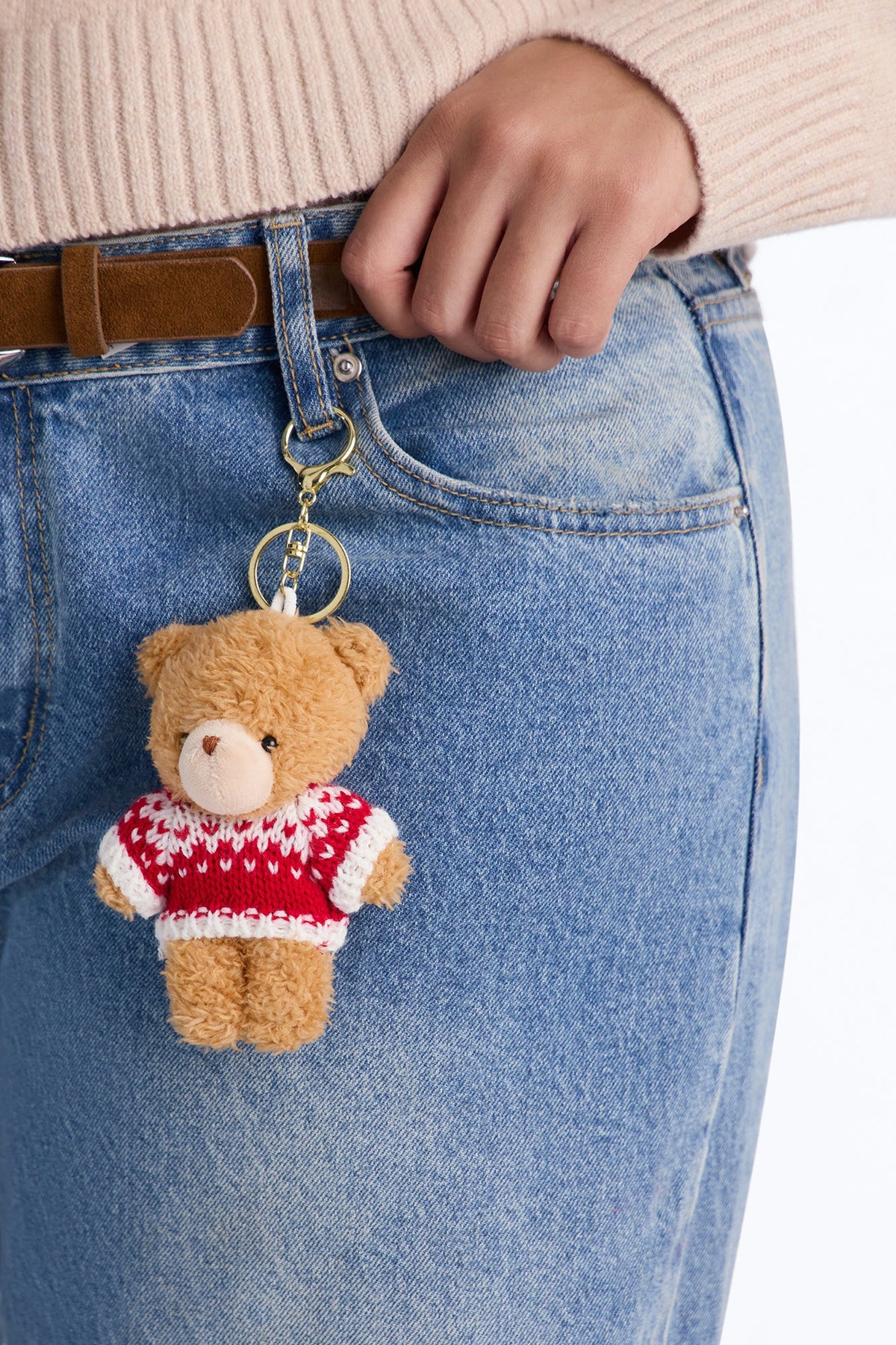 Holiday Teddy Buddy Key Chain Sweater Set - Oatmeal/combo