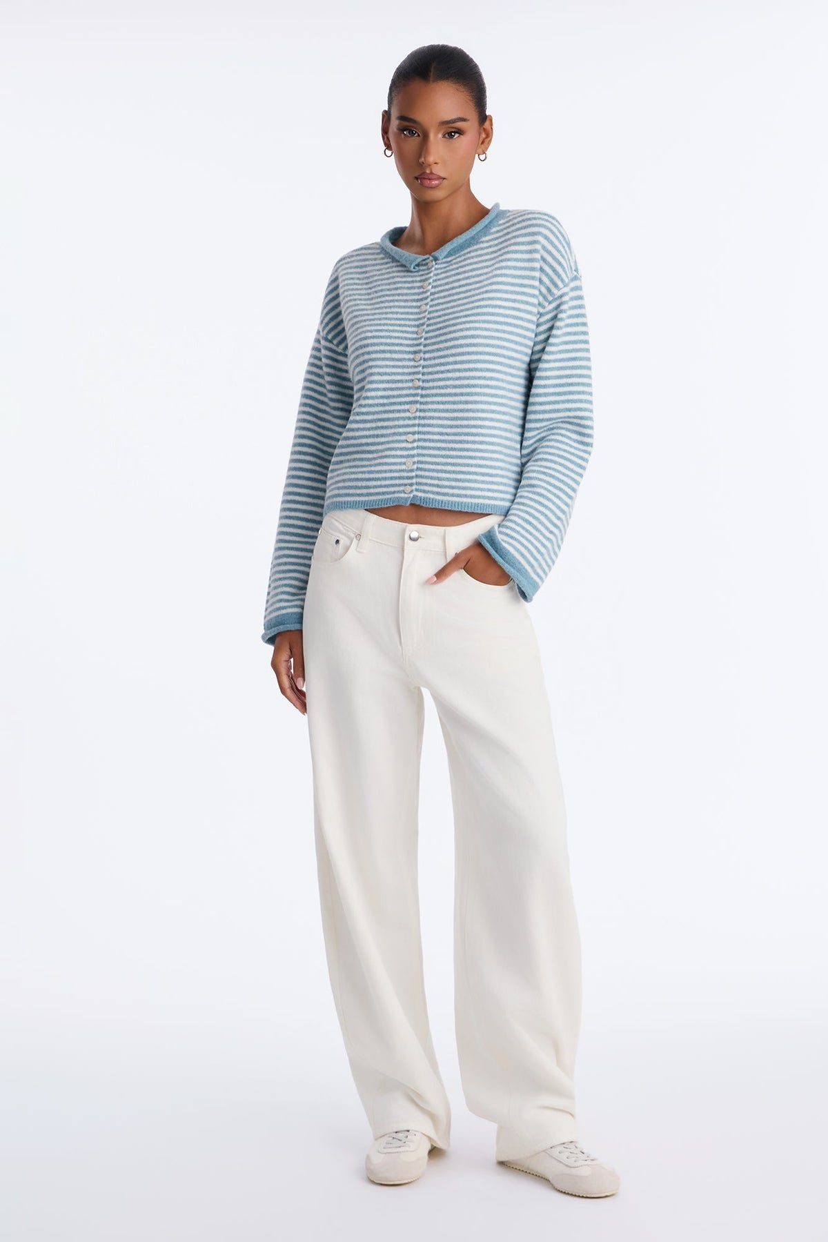 Sweet Talks Striped Button Up Cardigan - Blue/combo