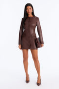 Shes A Big Stepper Faux Leather Blazer MIni Dress - Chocolate