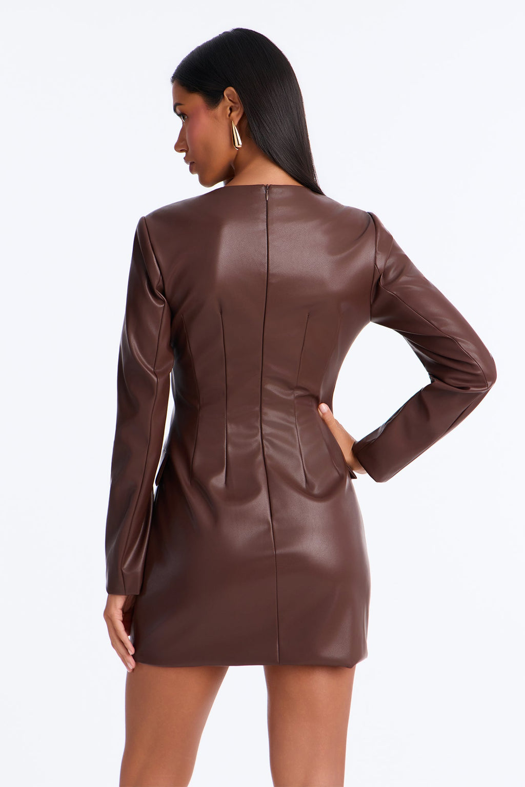 Shes A Big Stepper Faux Leather Blazer MIni Dress - Chocolate