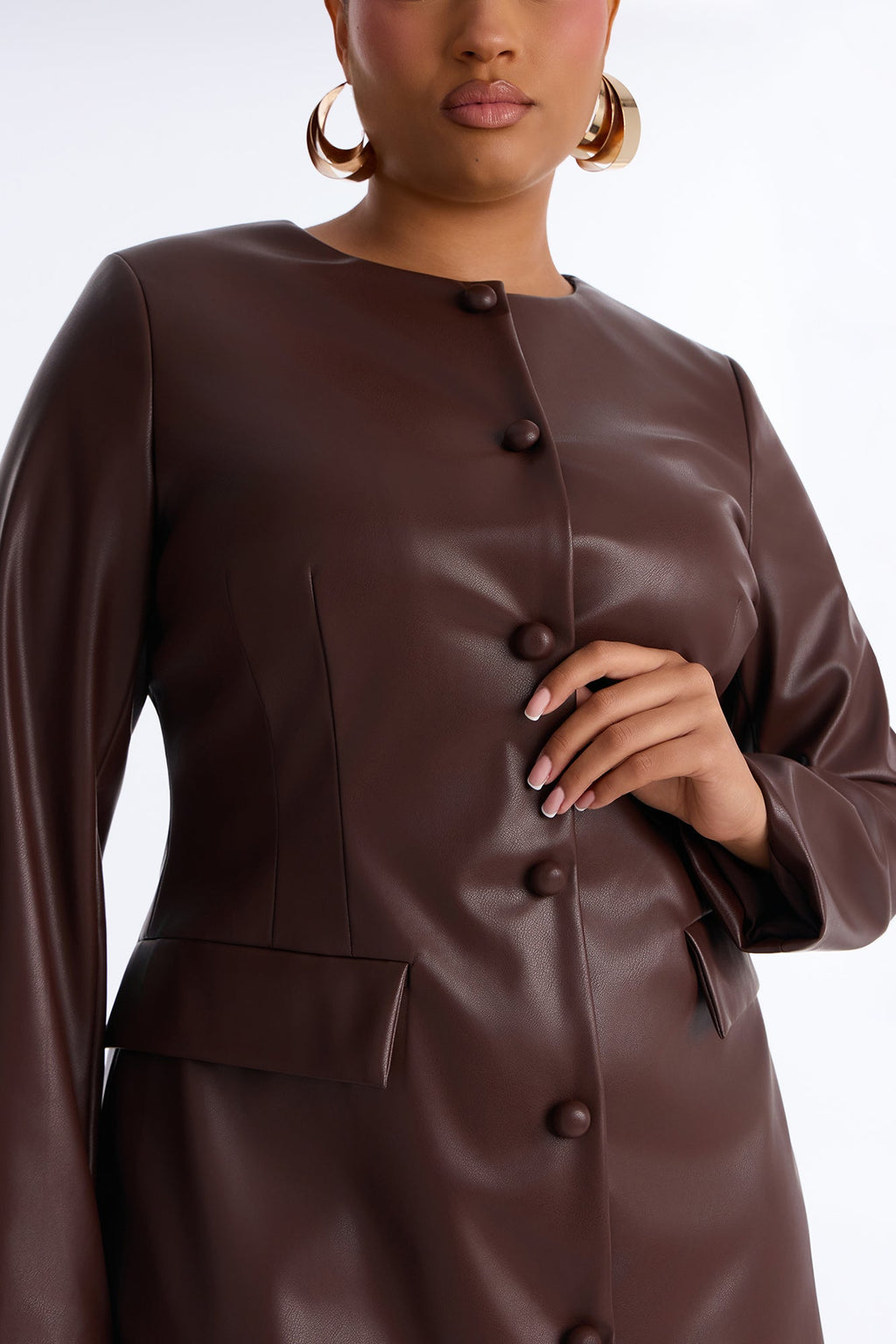 Shes A Big Stepper Faux Leather Blazer MIni Dress - Chocolate