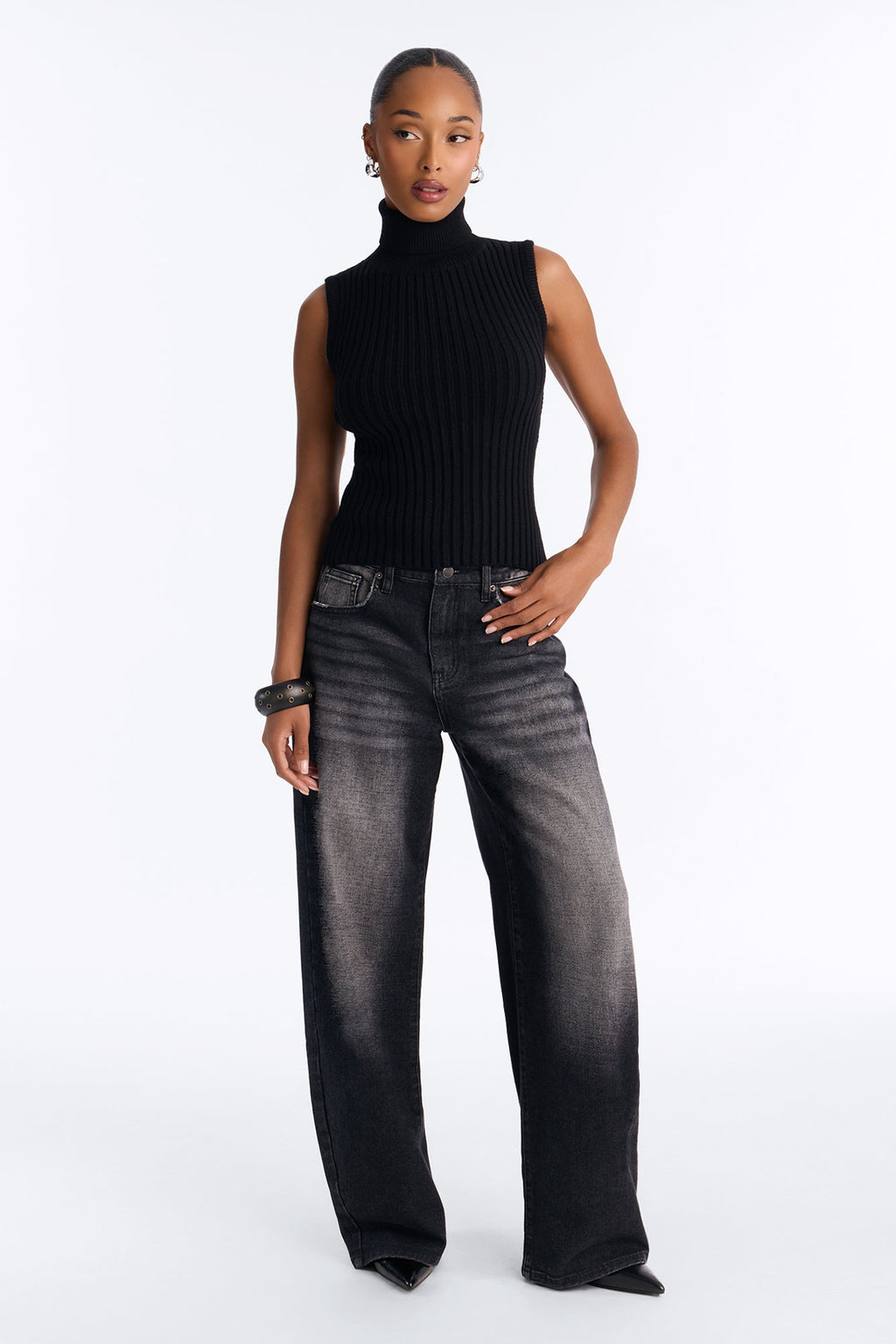 Addictive Behavior Backless Funnel Neck Sweater Top - Black