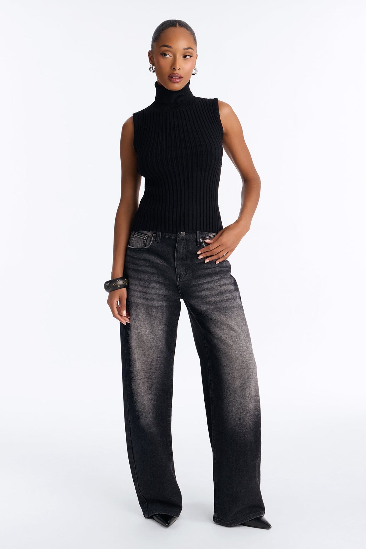 Addictive Behavior Backless Funnel Neck Sweater Top - Black