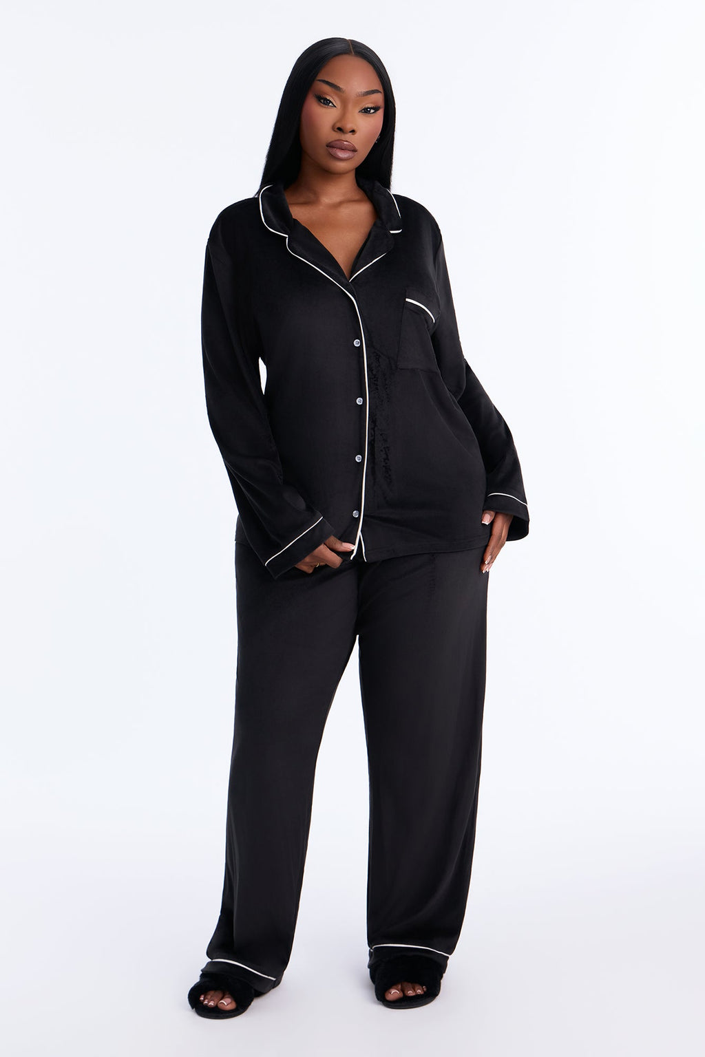 Head In The Clouds Velvet PJ Pant Set - Black