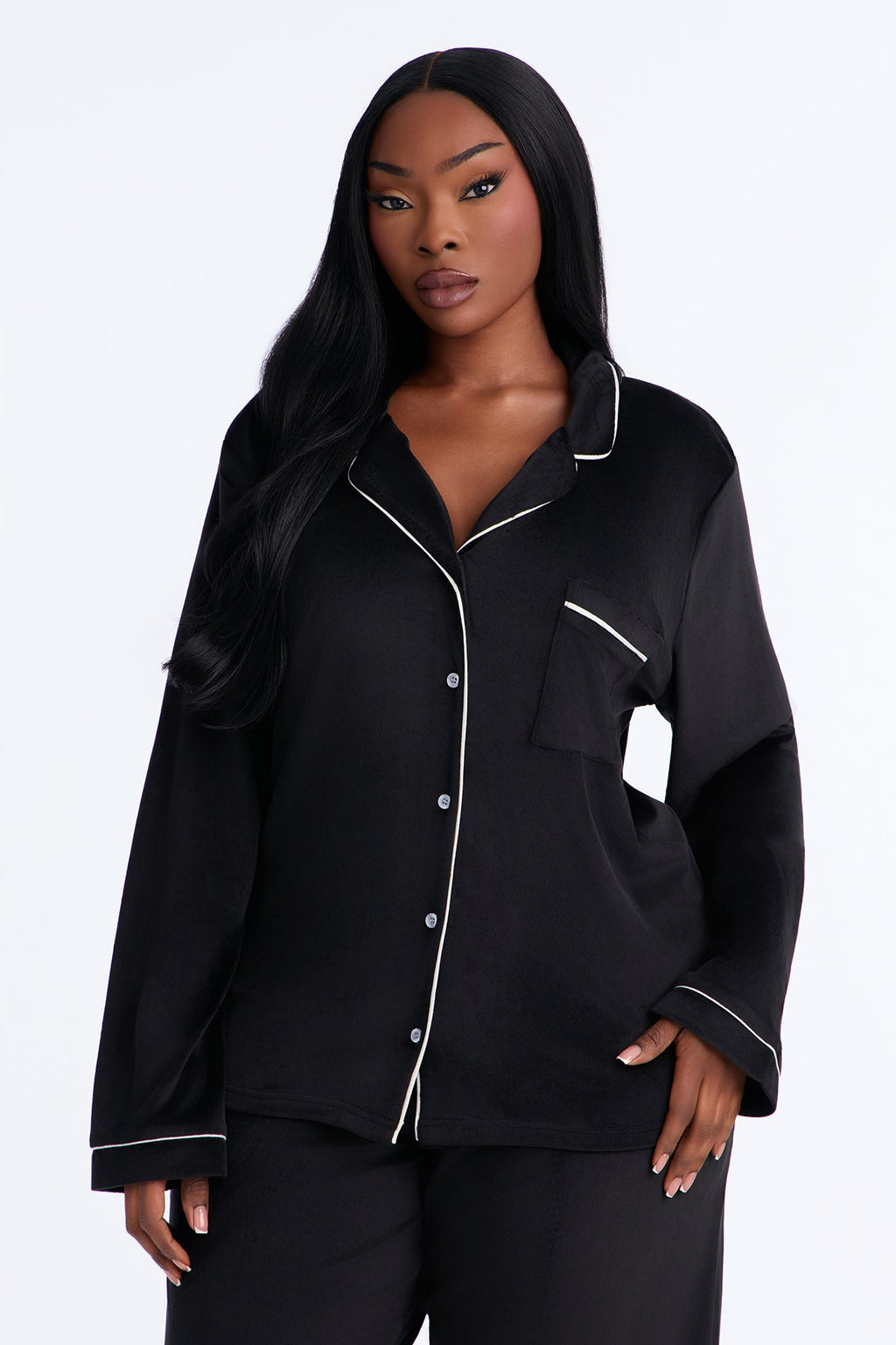 Head In The Clouds Velvet PJ Pant Set - Black