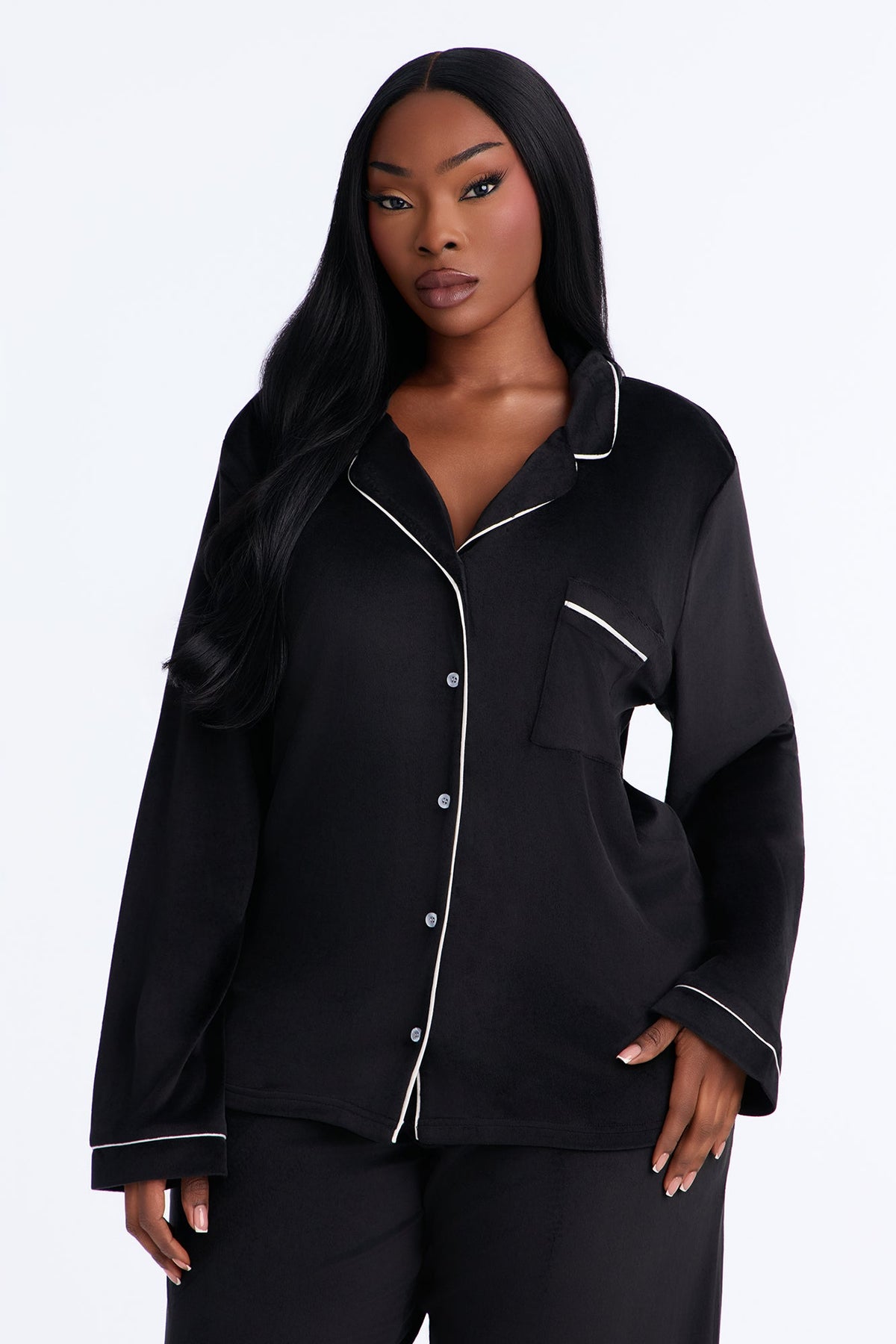 Head In The Clouds Velvet PJ Pant Set - Black