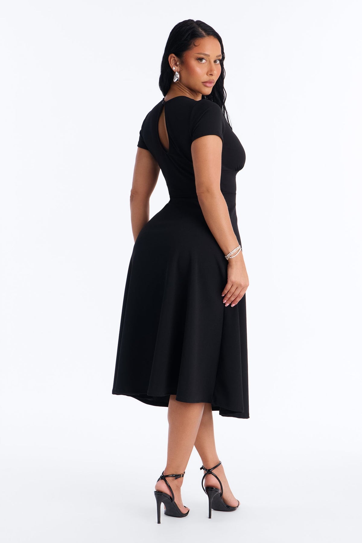 Petite Charolette Short Sleeve Midi Dress - Black