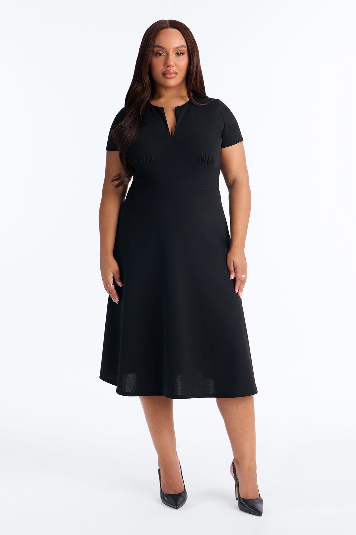 Petite Charolette Short Sleeve Midi Dress - Black