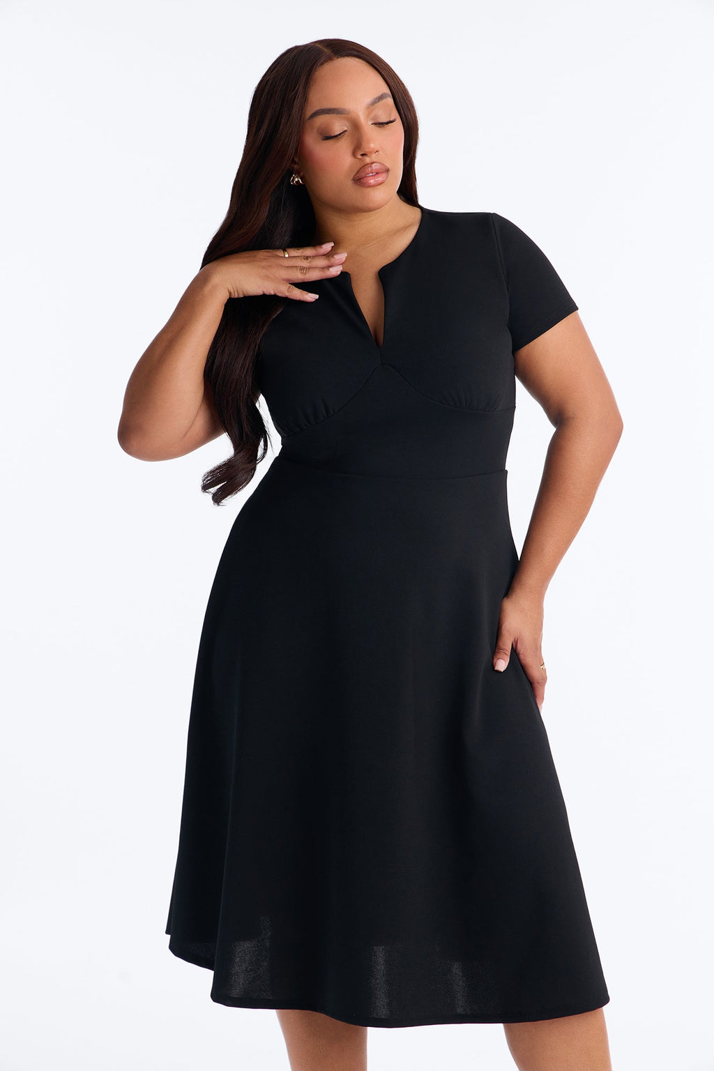 Petite Charolette Short Sleeve Midi Dress - Black