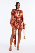 Romina Abstract Satin Mini Dress - Orange/combo