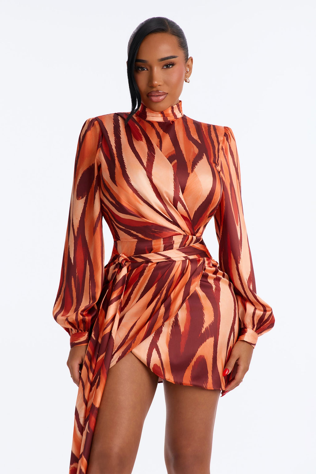 Romina Abstract Satin Mini Dress - Orange/combo
