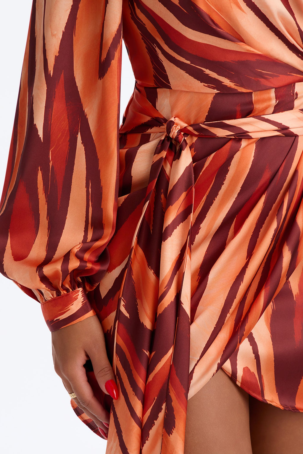 Romina Abstract Satin Mini Dress - Orange/combo