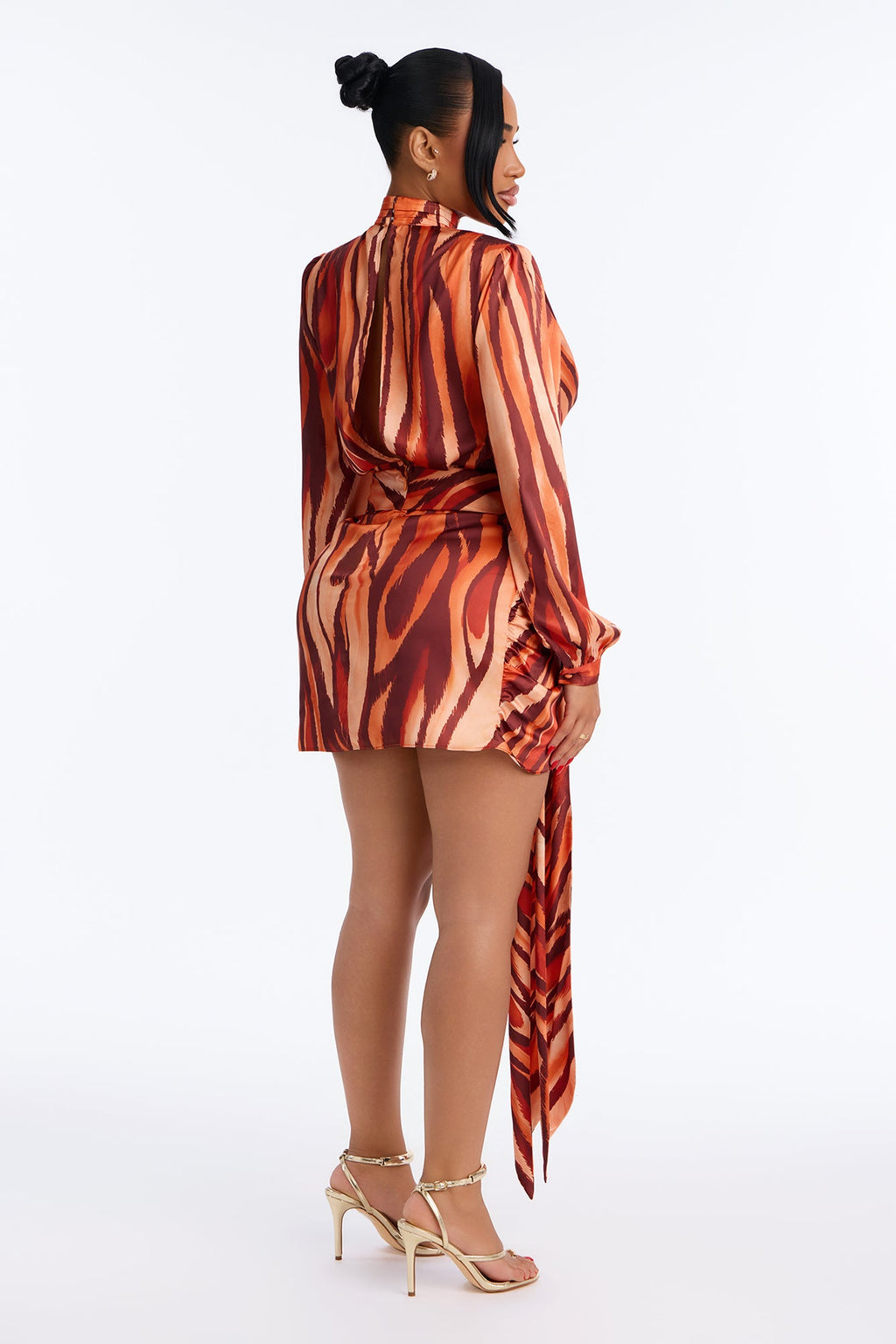 Romina Abstract Satin Mini Dress - Orange/combo