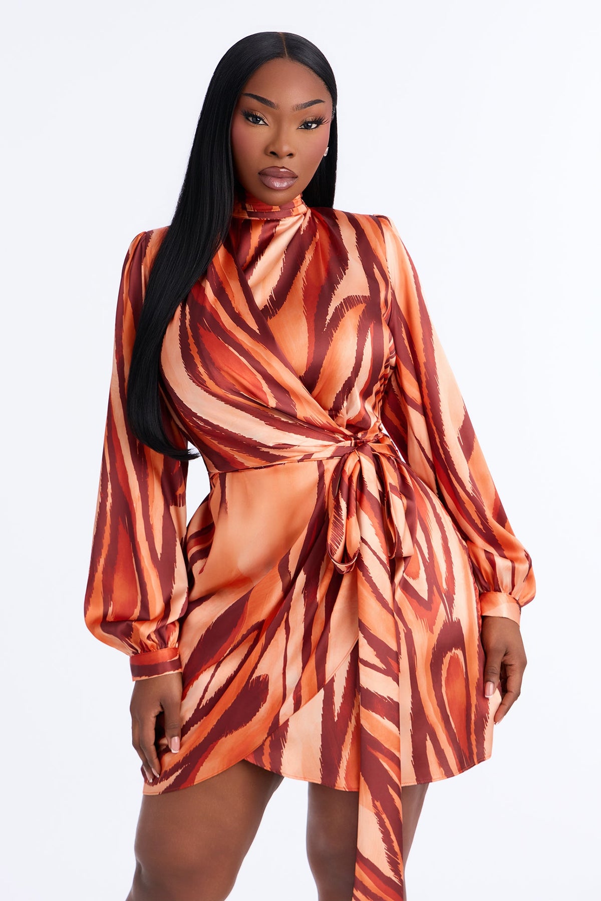 Romina Abstract Satin Mini Dress - Orange/combo