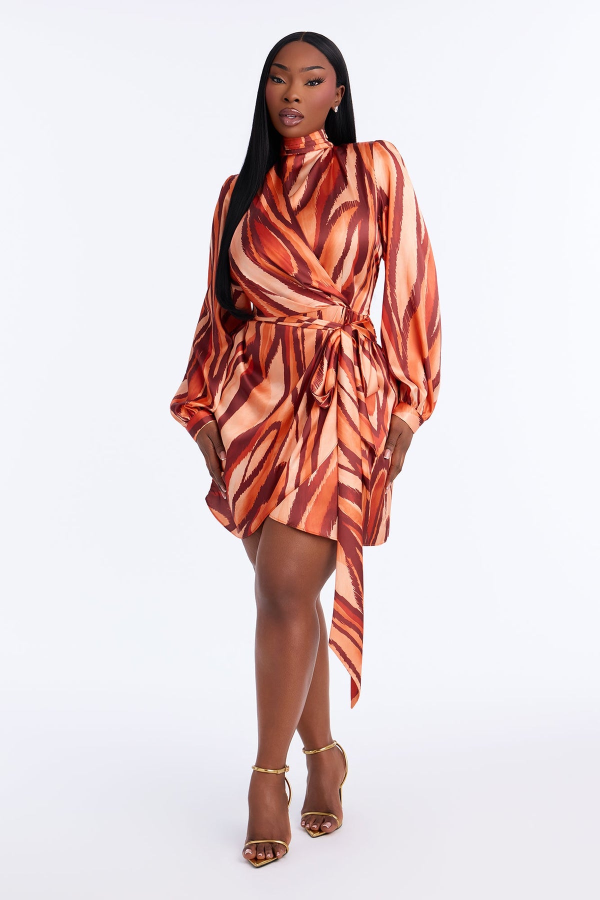 Romina Abstract Satin Mini Dress - Orange/combo