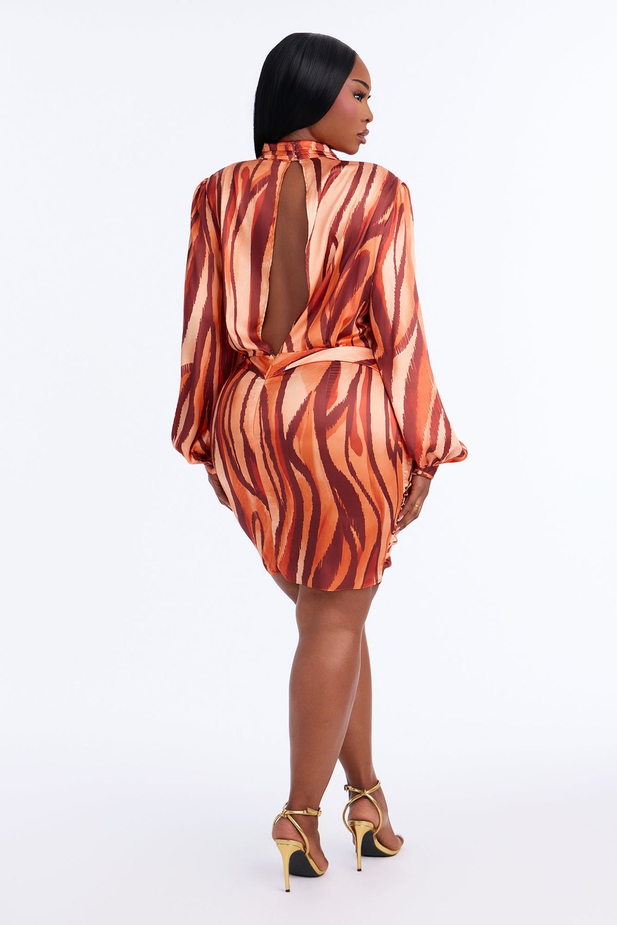 Romina Abstract Satin Mini Dress - Orange/combo