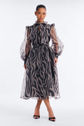 Miss Wild Girl Tie Front Midi Dress - Black/combo