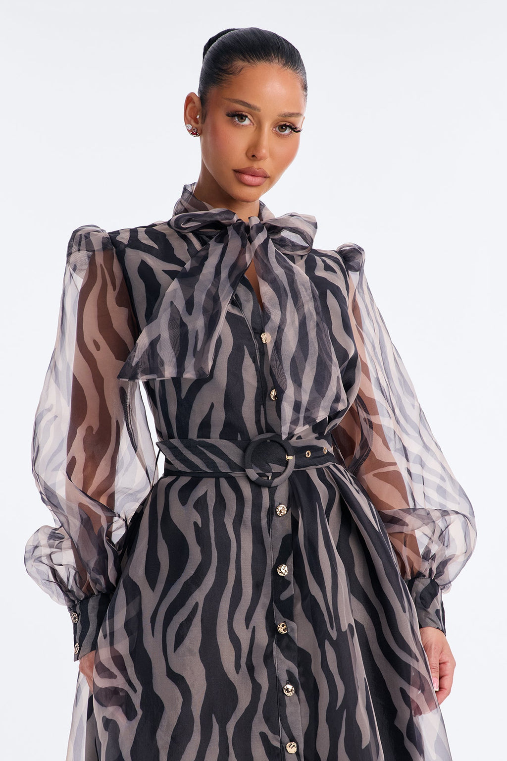 Miss Wild Girl Tie Front Midi Dress - Black/combo