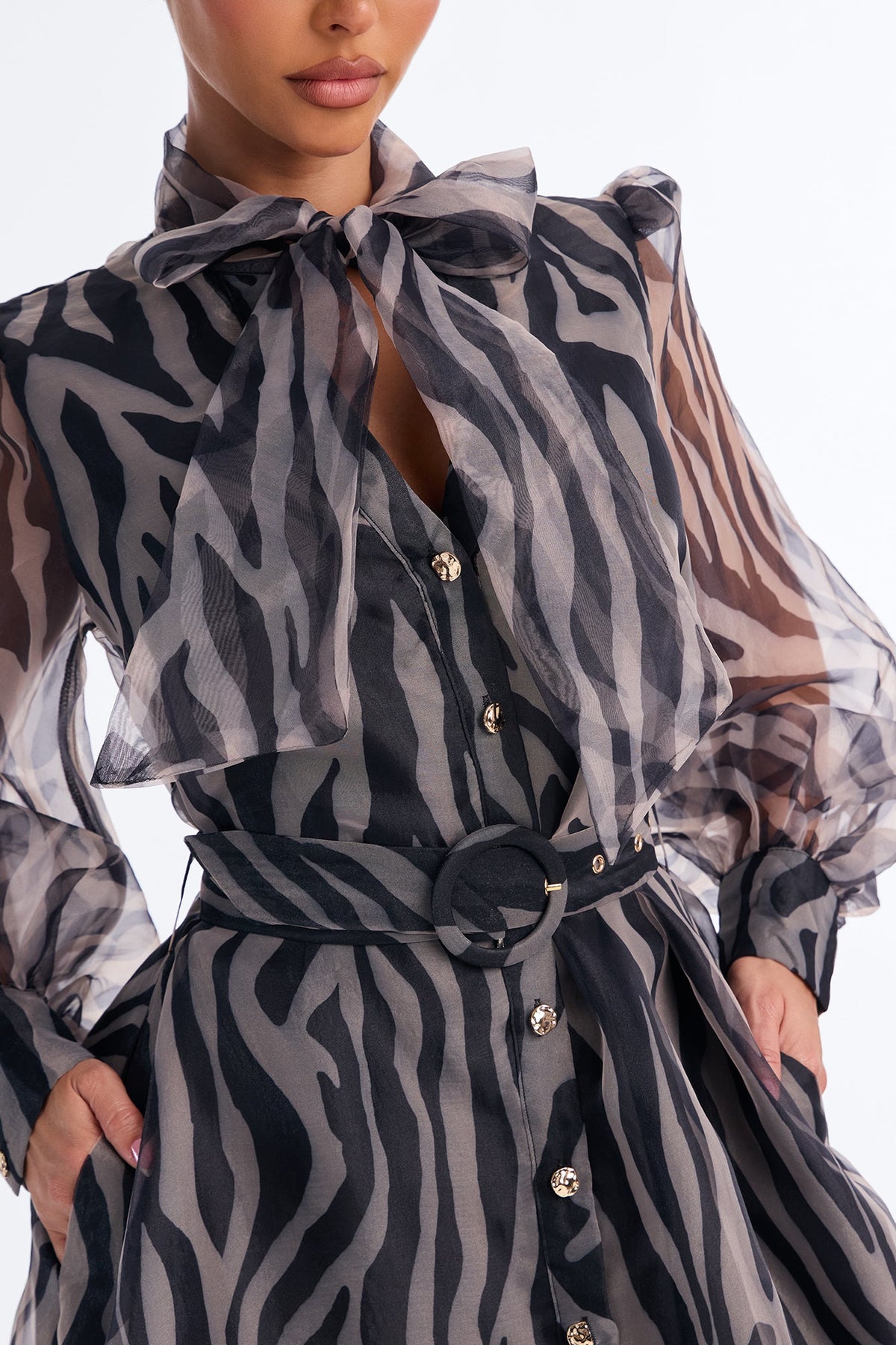 Miss Wild Girl Tie Front Midi Dress - Black/combo