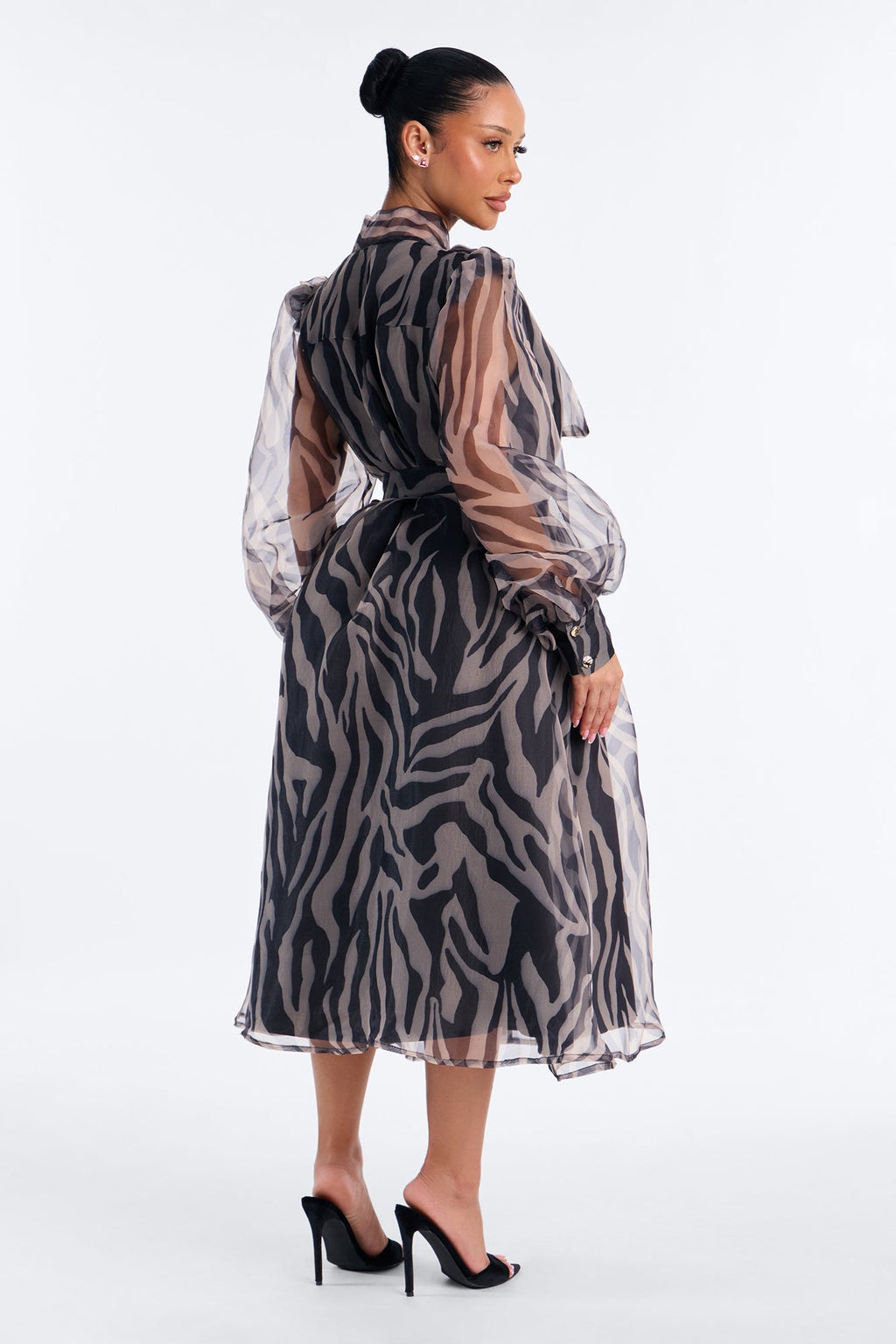 Miss Wild Girl Tie Front Midi Dress - Black/combo
