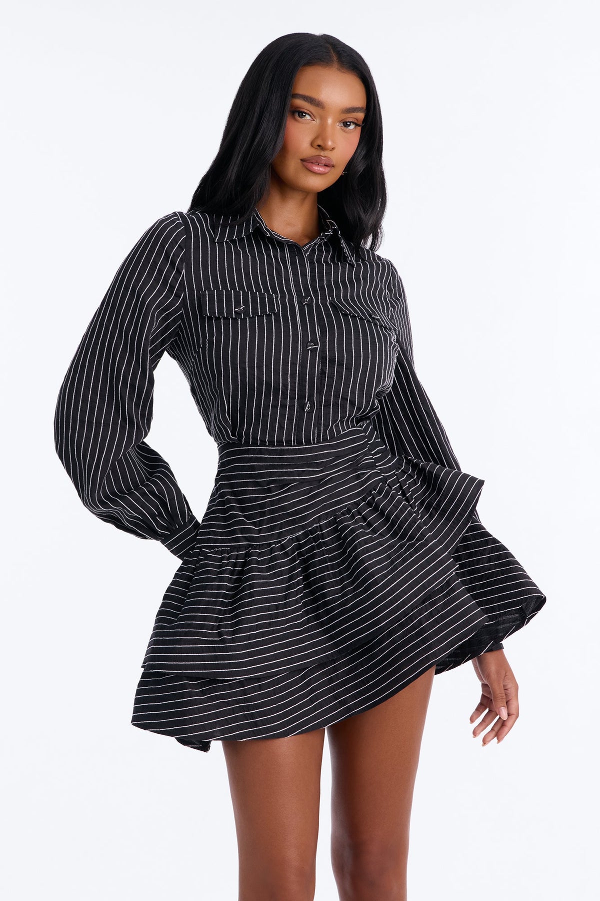 Madelynn Asymmetrical Ruffle Mini Dress - Black/White