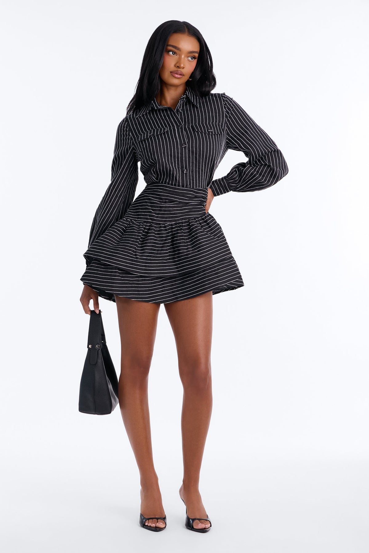 Madelynn Asymmetrical Ruffle Mini Dress - Black/White