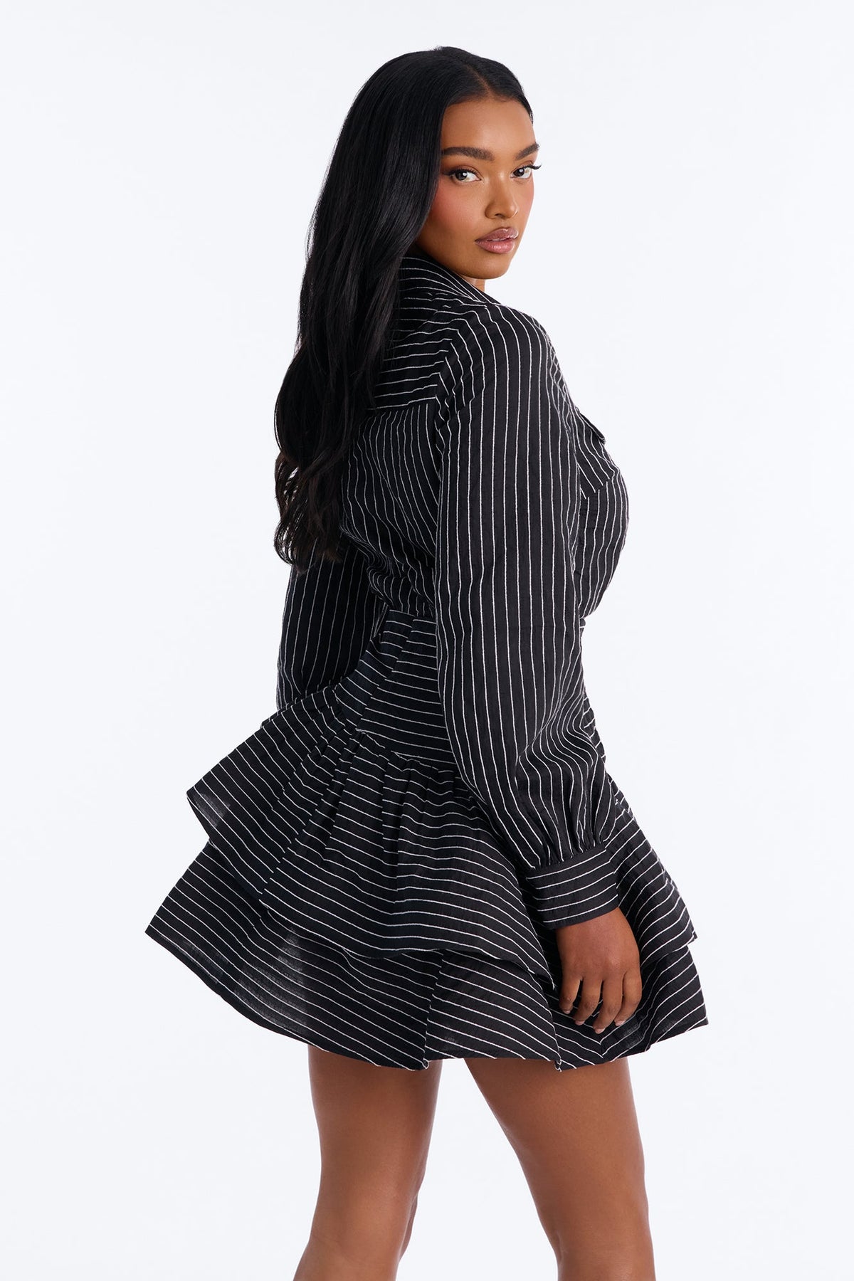 Madelynn Asymmetrical Ruffle Mini Dress - Black/White