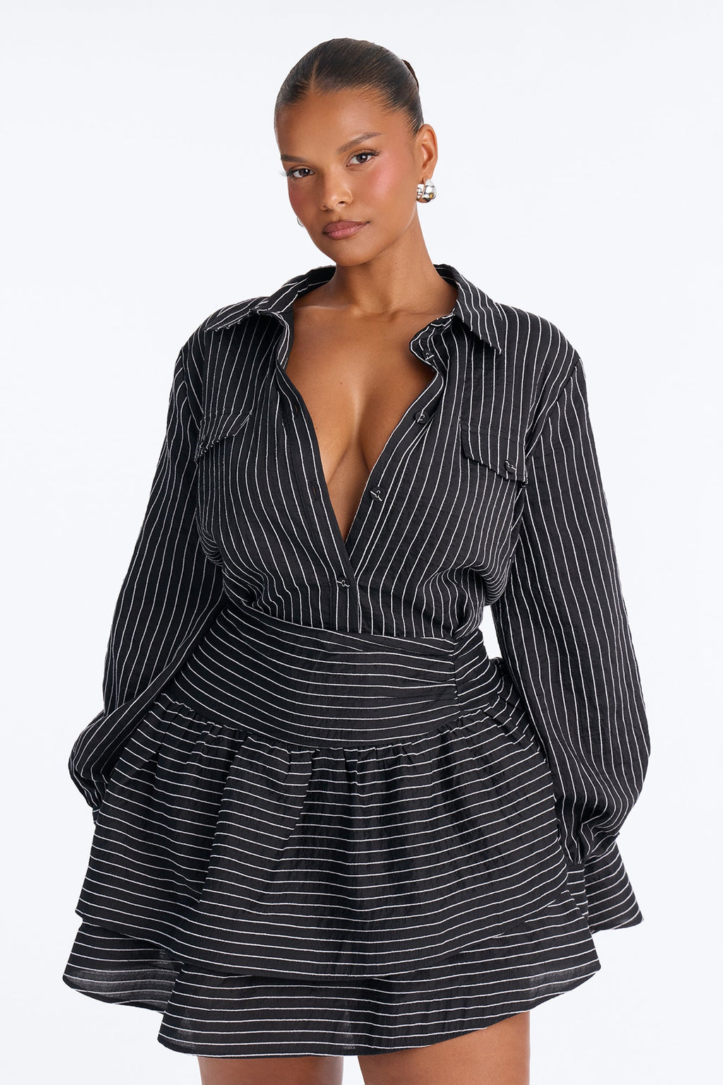 Madelynn Asymmetrical Ruffle Mini Dress - Black/White
