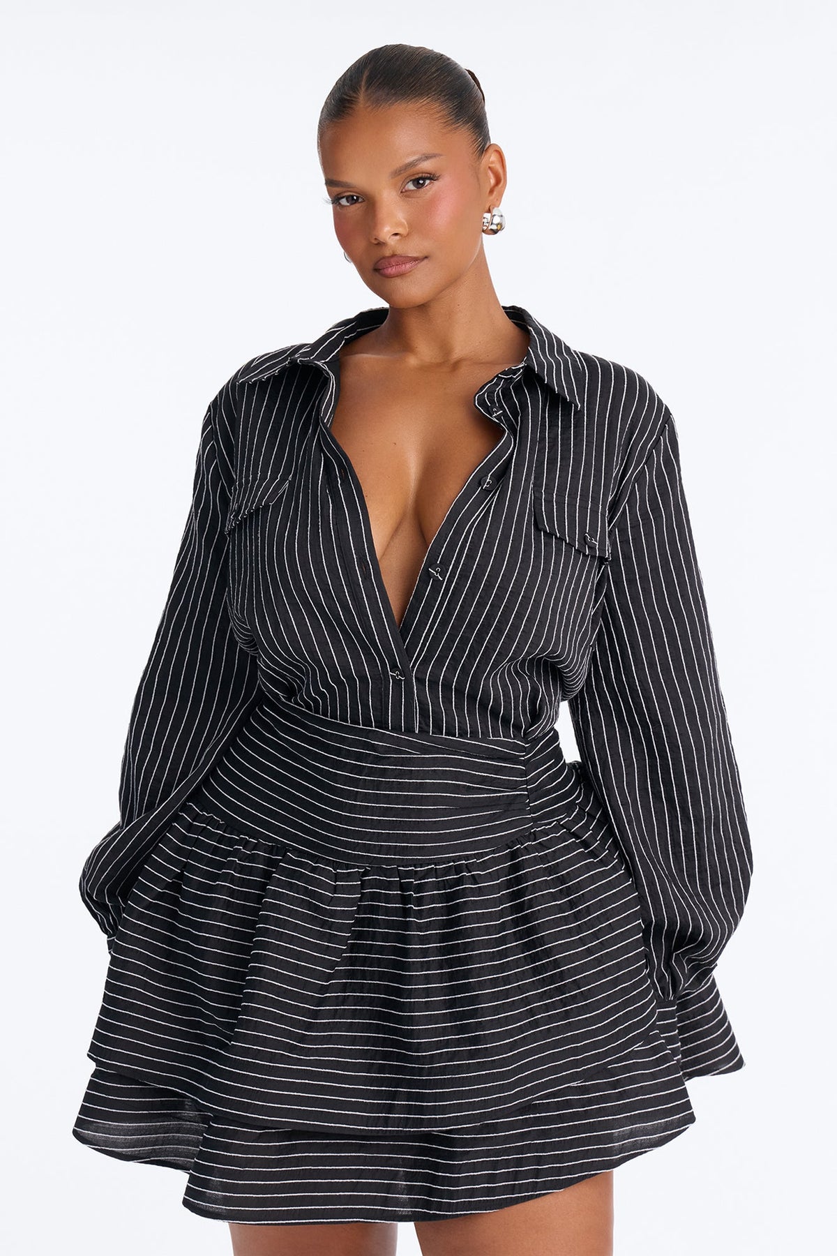 Madelynn Asymmetrical Ruffle Mini Dress - Black/White